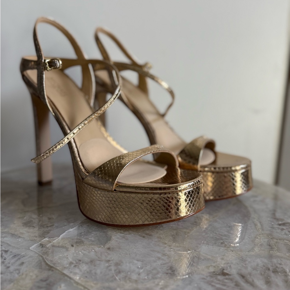 Michael Kors Metallic Gold Platform Ankle-Strap Sandals - Picture 2 of 2